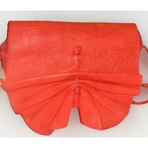 Vintage Saks Fifth Avenue Red Embossed Leather Crossbody Made in Italy